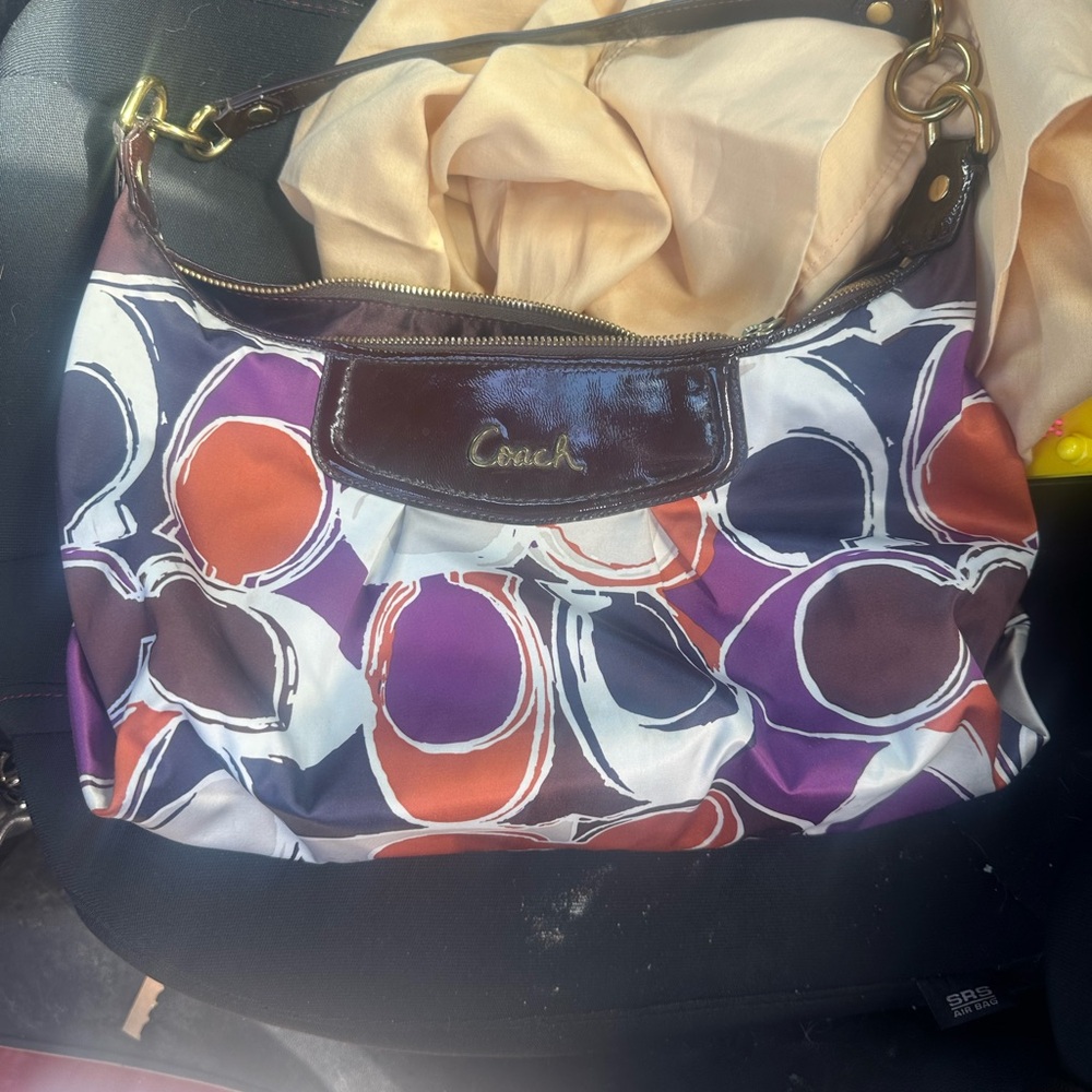 Coach Purple and Brown Patterned Shoulder Bag